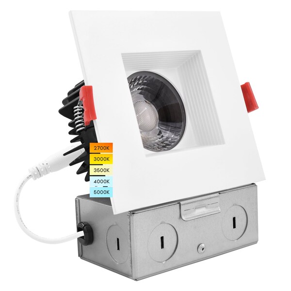 Luxrite 4 Inch Square LED Recessed Downlight 5 CCT Selectable 2700K-5000K 15W 1100LM Dimmable Baffle Trim LR24950 LR24955-1PK - main